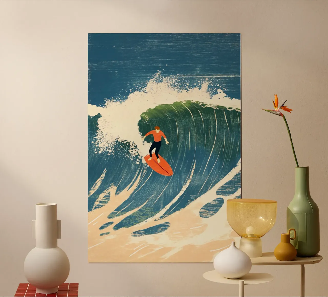 Surfista poster con telaio in legno da Curious Canvas
