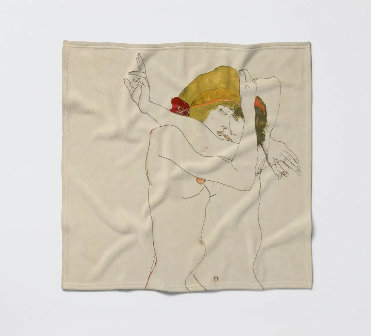 Egon Schiele - Due donne abbracciate (1913) coperta in pile da Wirla