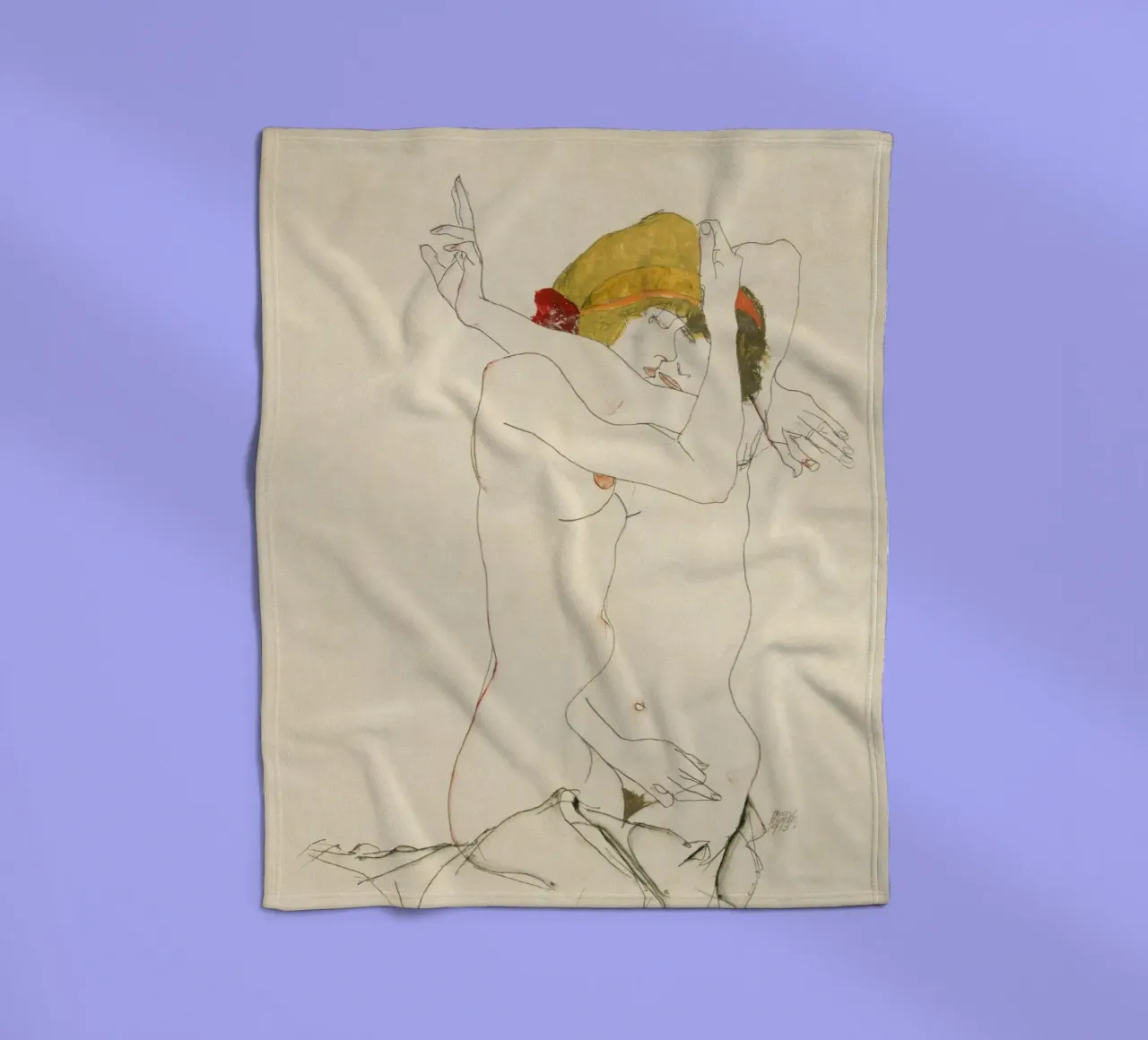 Egon Schiele - Due donne abbracciate (1913) coperta in pile da Wirla