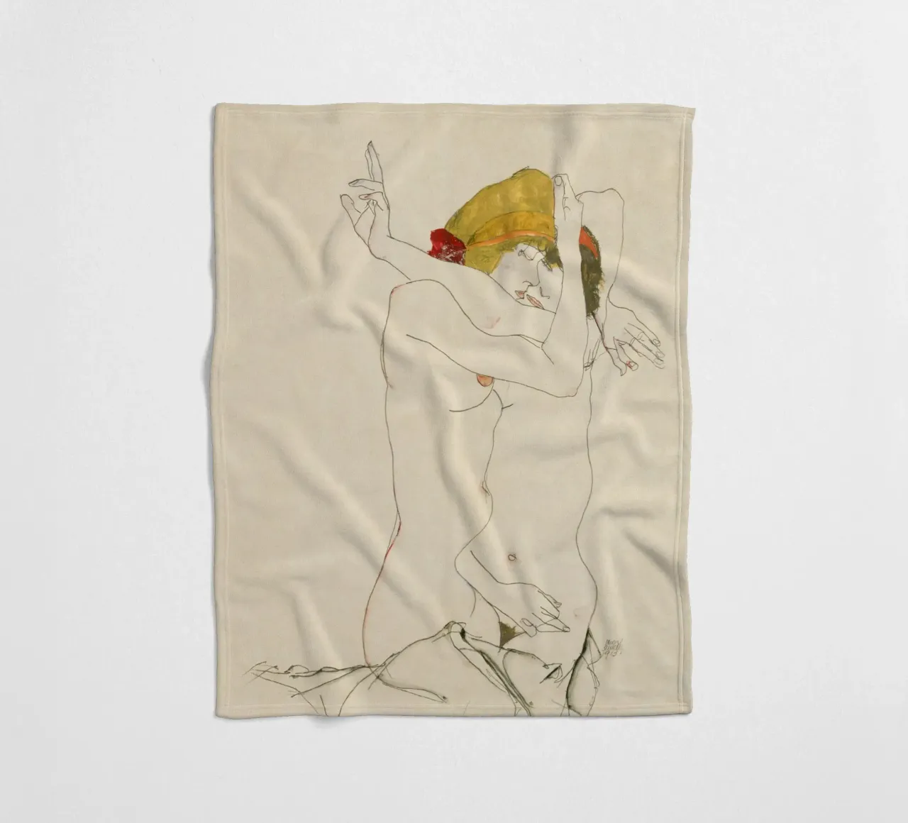 Egon Schiele - Due donne abbracciate (1913) coperta in pile da Wirla