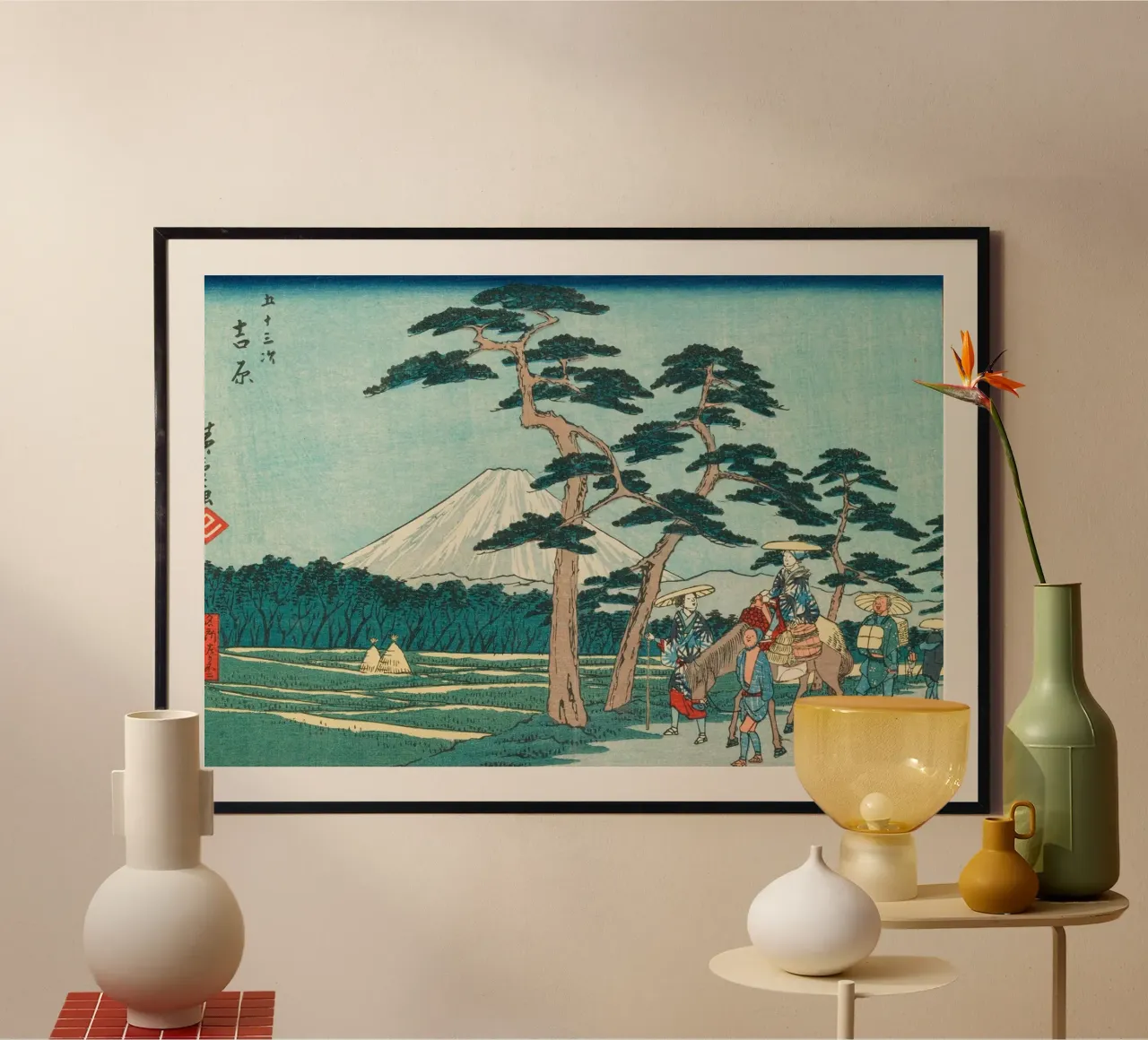 Utagawa Hiroshige - N. 15 Yoshiwara (1856-1858) poster con telaio in alluminio da Wirla