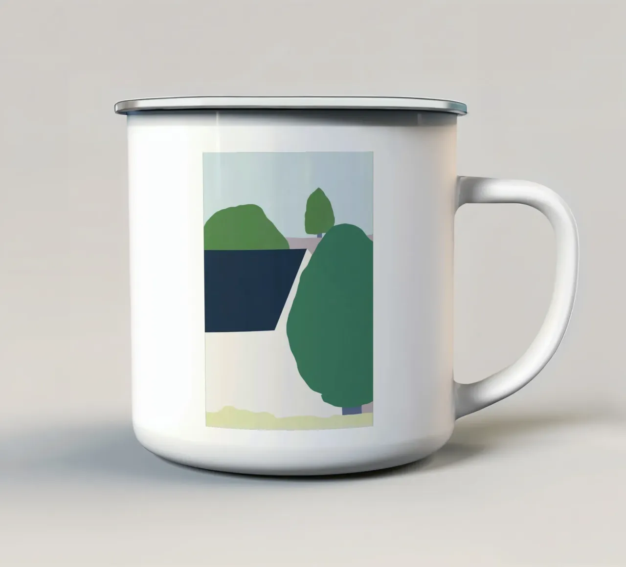 Plein air painting from the backyard enamel mug by Little Dean