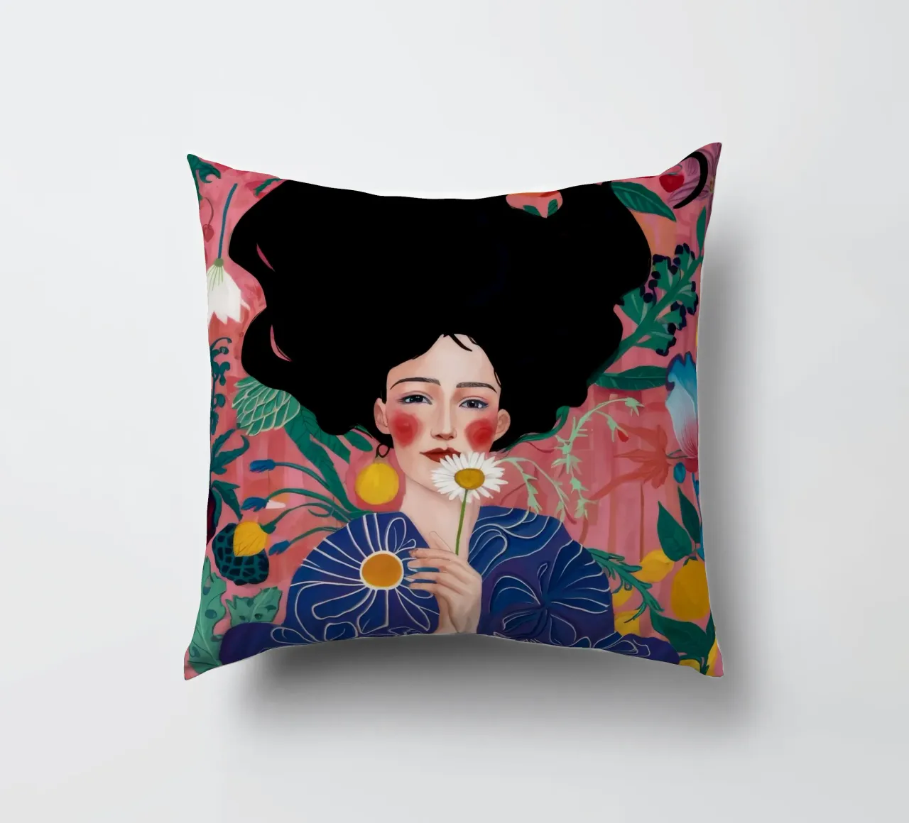 Psychedelic Flower Symphony decorative cushion by Aether Brush
