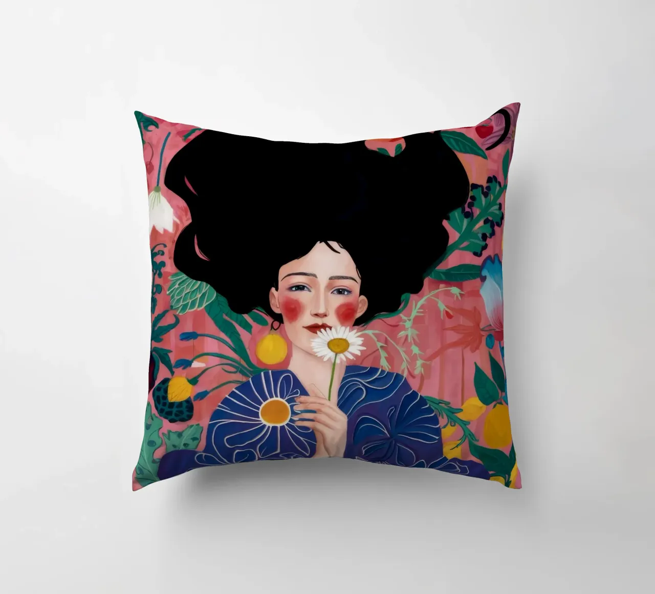 Psychedelic Flower Symphony decorative cushion by Aether Brush