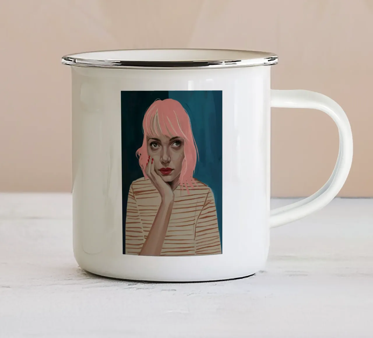 Pastel Melancholy Muse enamel mug by Aether Brush
