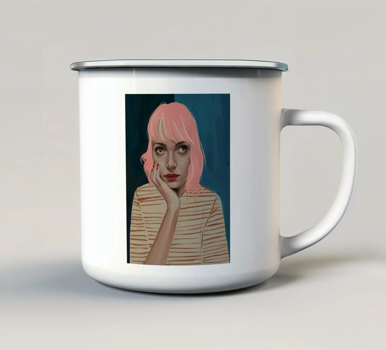 Pastel Melancholy Muse enamel mug by Aether Brush