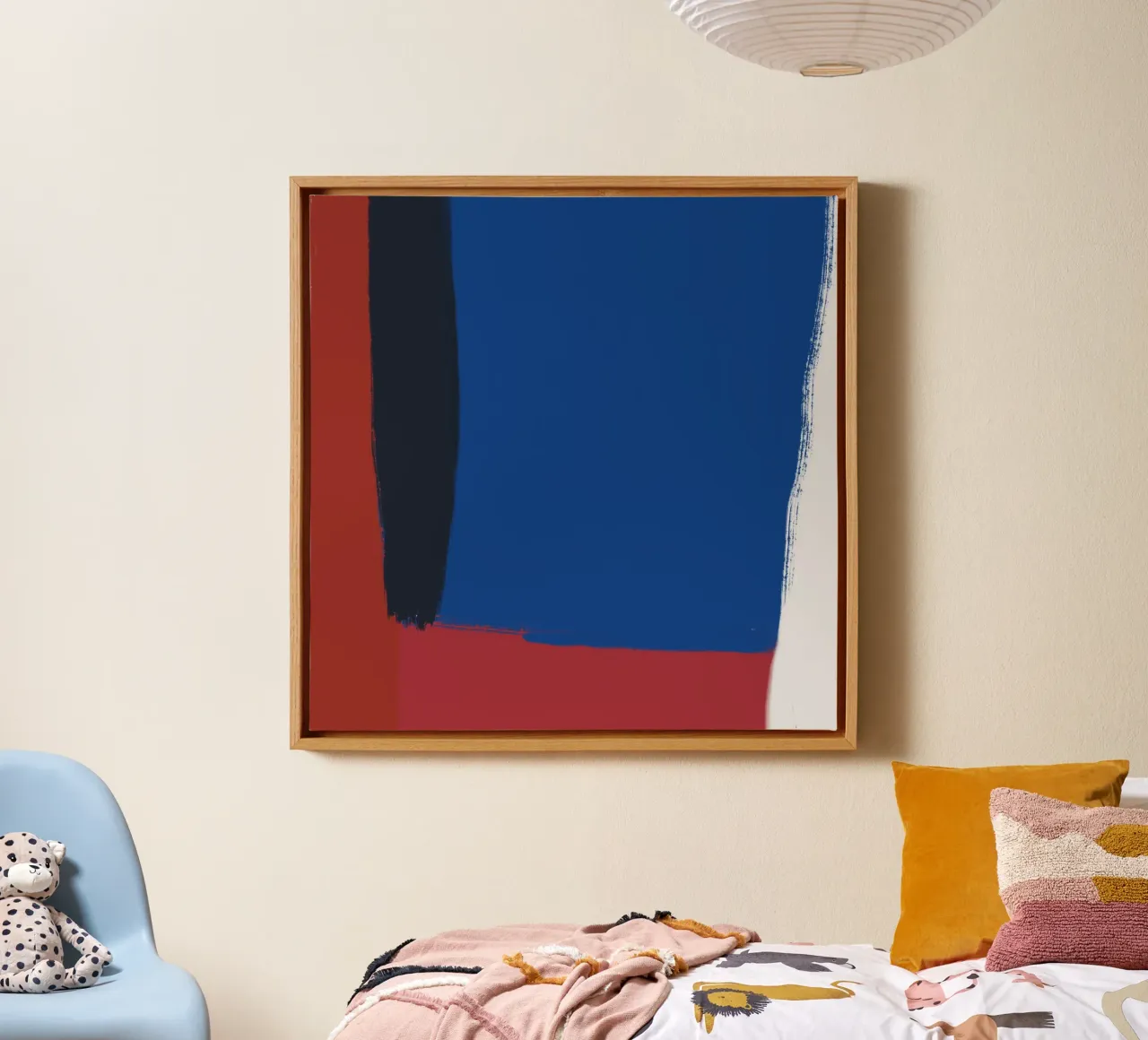 Abstract color block composition canvas with Floater frame by Little Dean