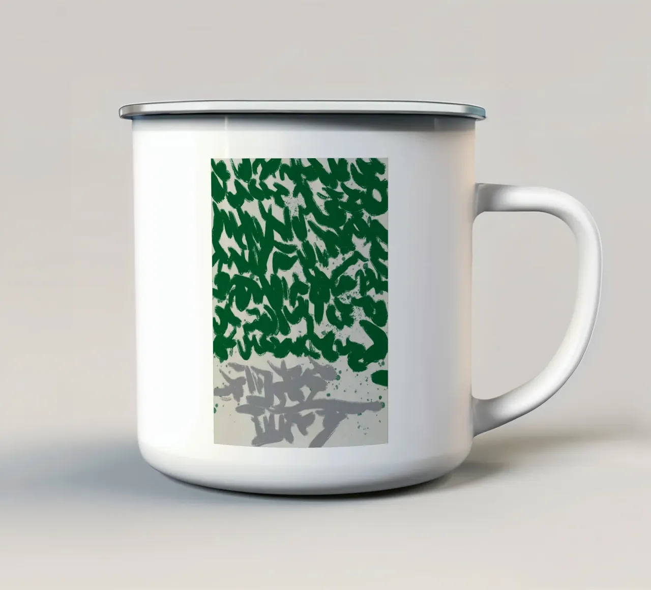 Espressive pennellate astratte in verde tazza in smalto da Little Dean