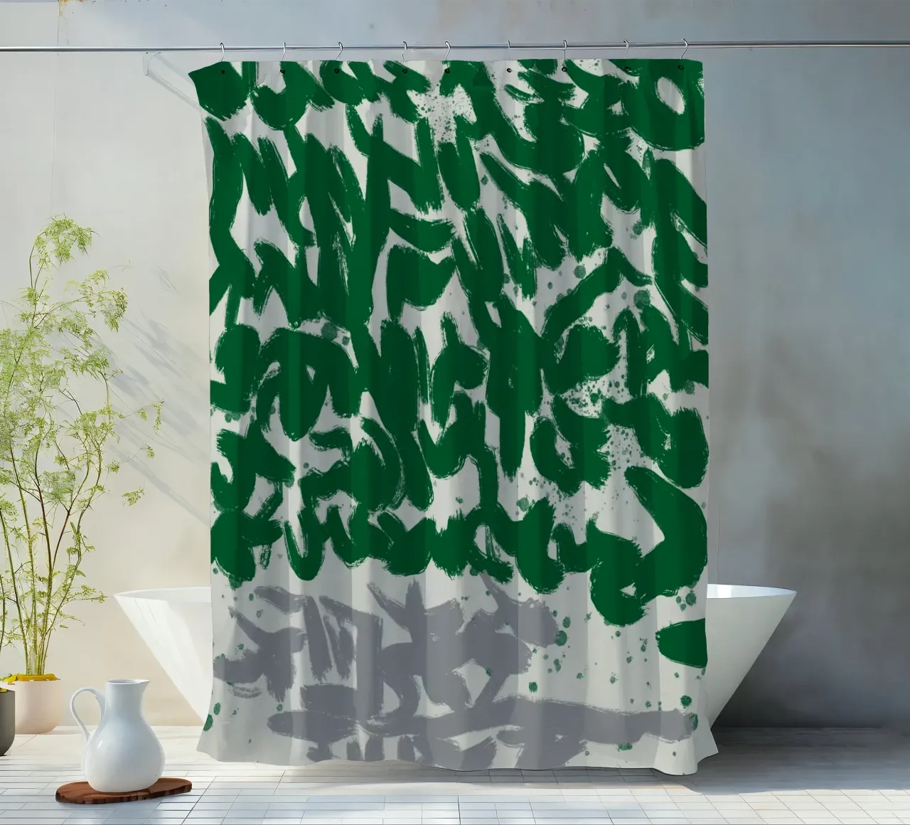 Espressive pennellate astratte in verde tenda da doccia da Little Dean