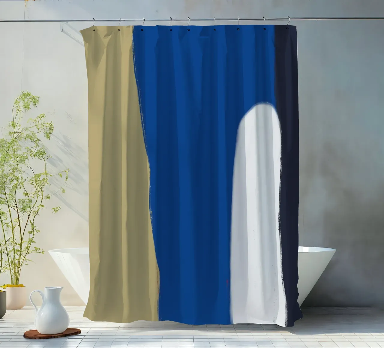 Abstract color block composition x shower curtain by Little Dean
