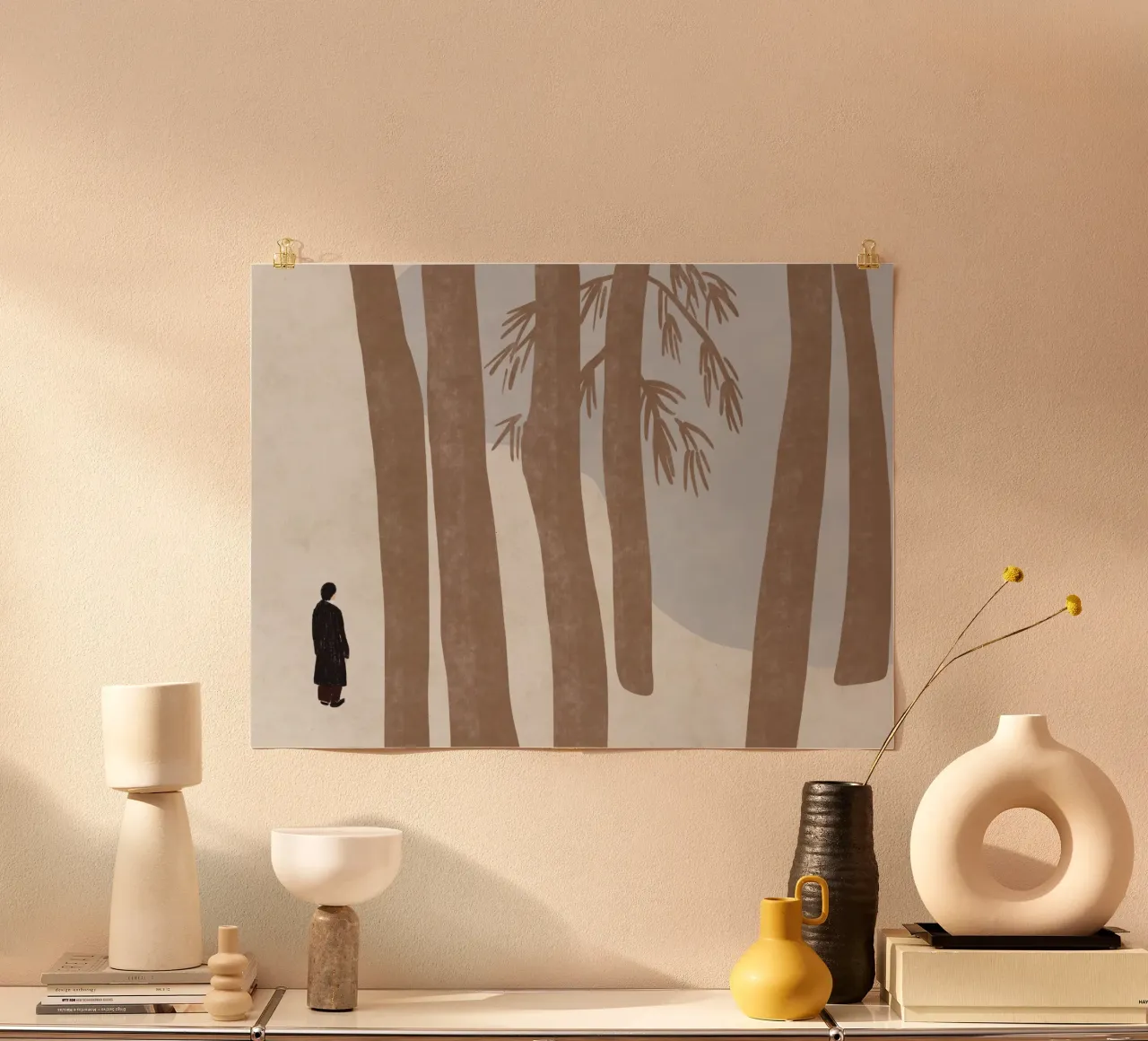 In cerca di pace nei boschi poster con telaio in legno da Little Dean