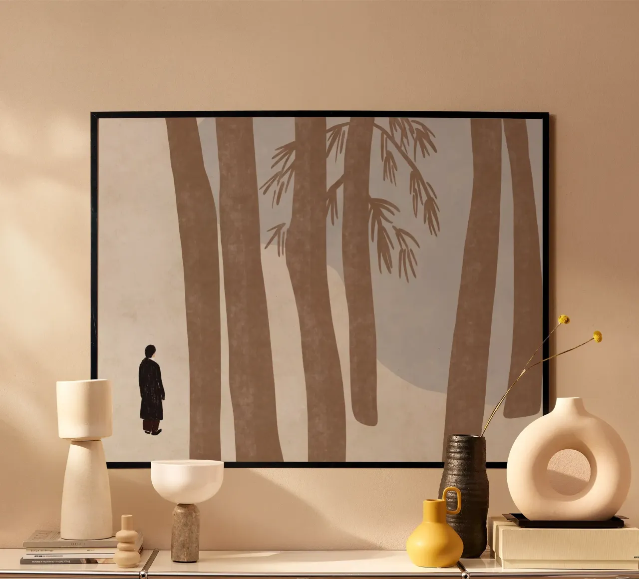 In cerca di pace nei boschi poster con telaio in legno da Little Dean