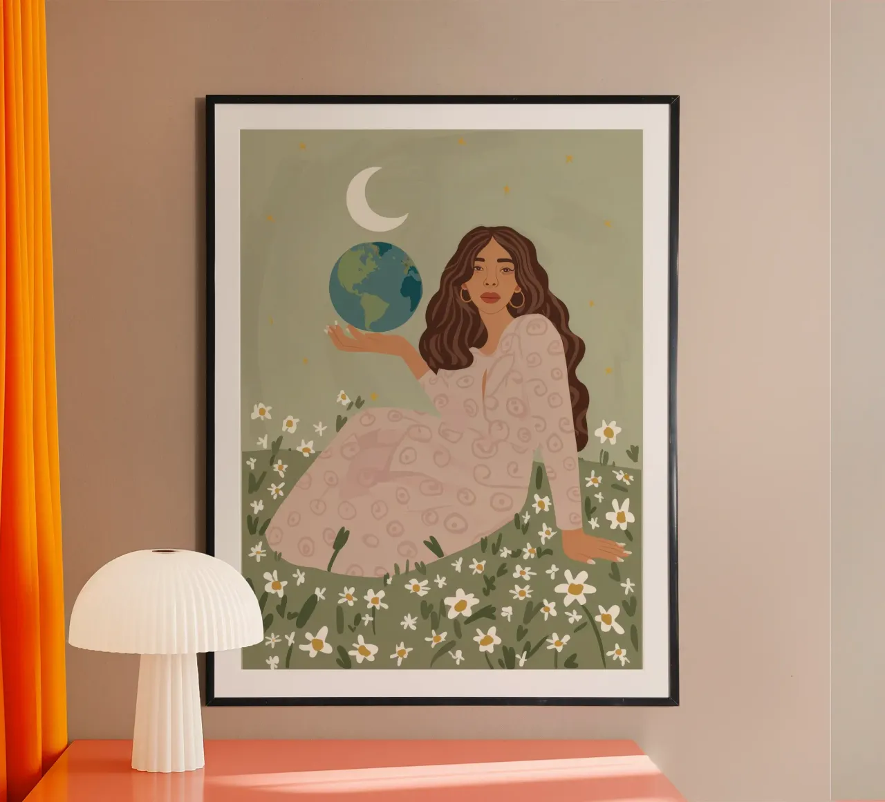 Sogno del prato celeste poster con telaio in legno da Aether Brush