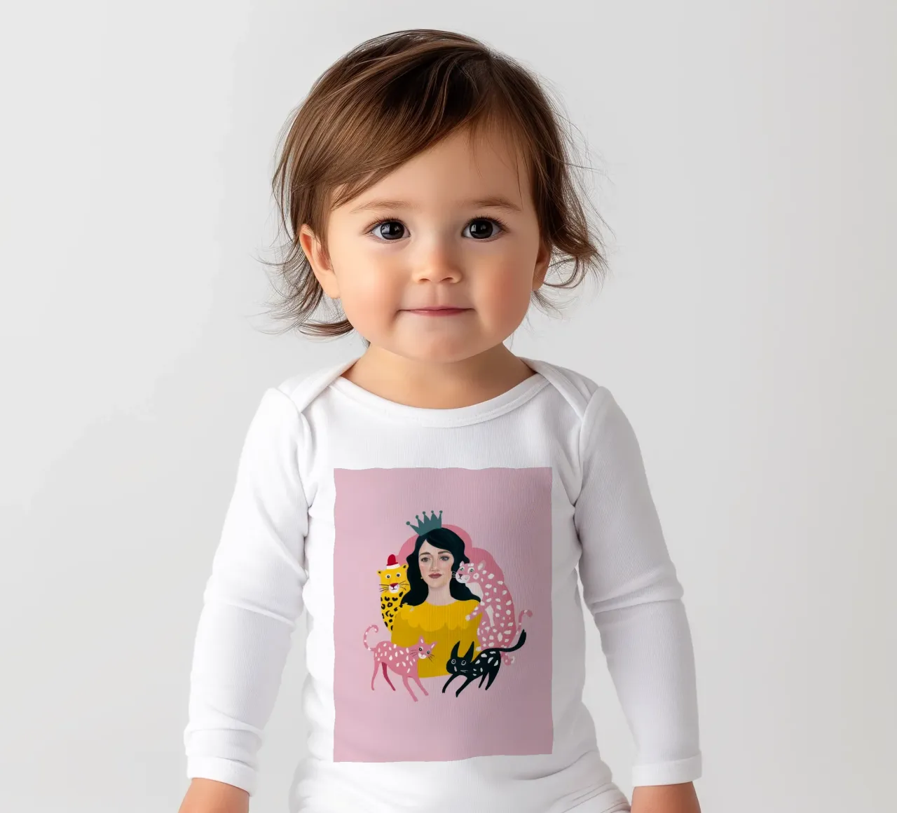 Regal Feline Embrace long-sleeve baby romper by Aether Brush