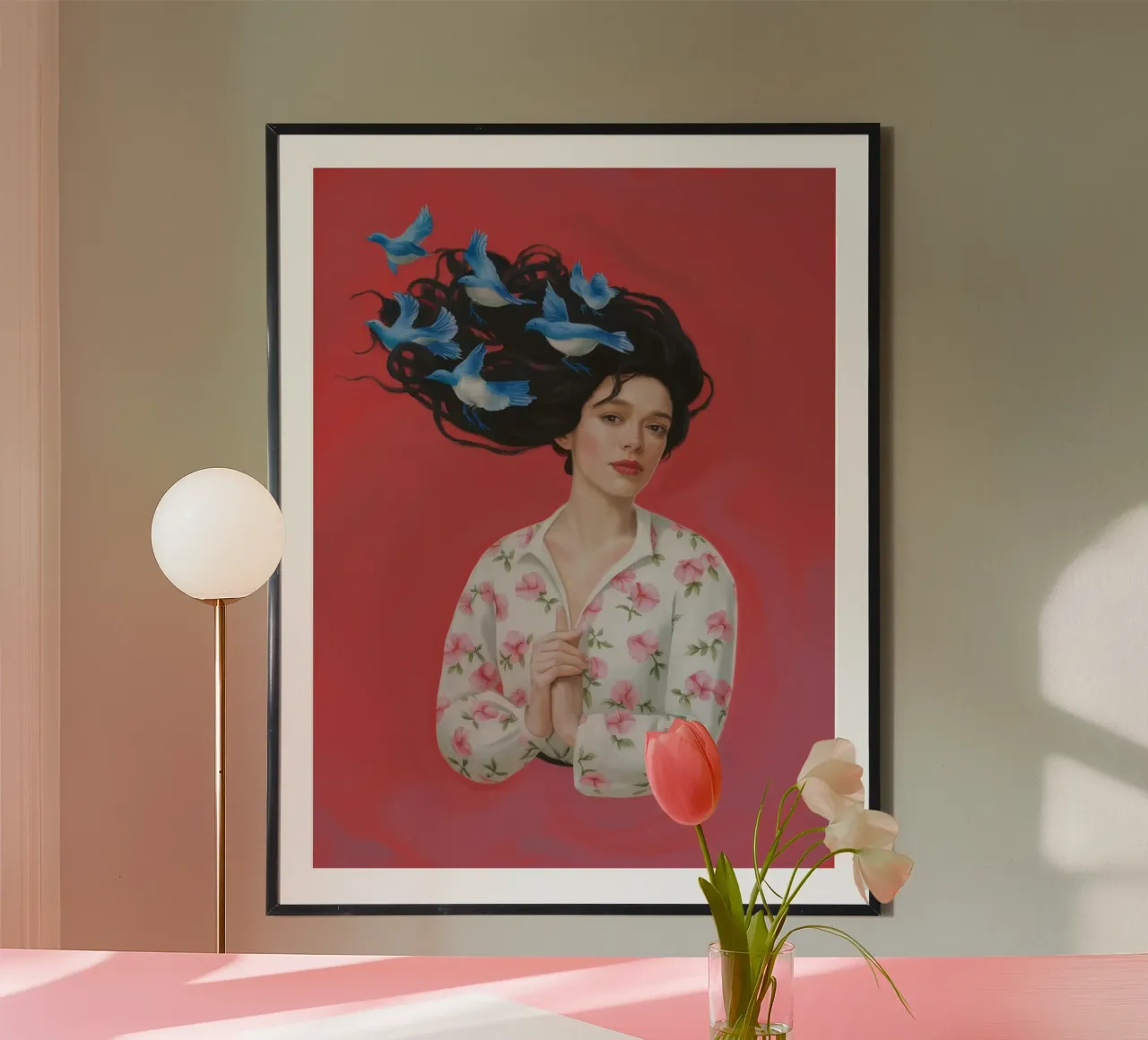 Sogno eterno del canto degli uccelli poster con telaio in legno da Aether Brush