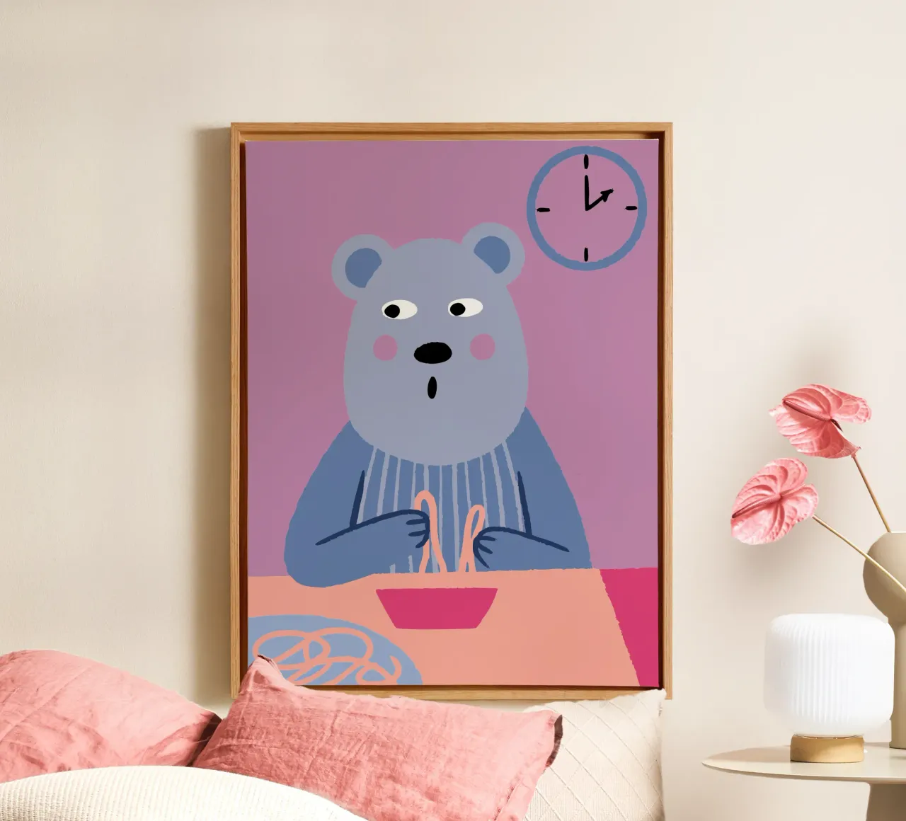 L'orso mangia gli spaghetti tela con Cornice a cassetta da TRENDY POSTER SHOP
