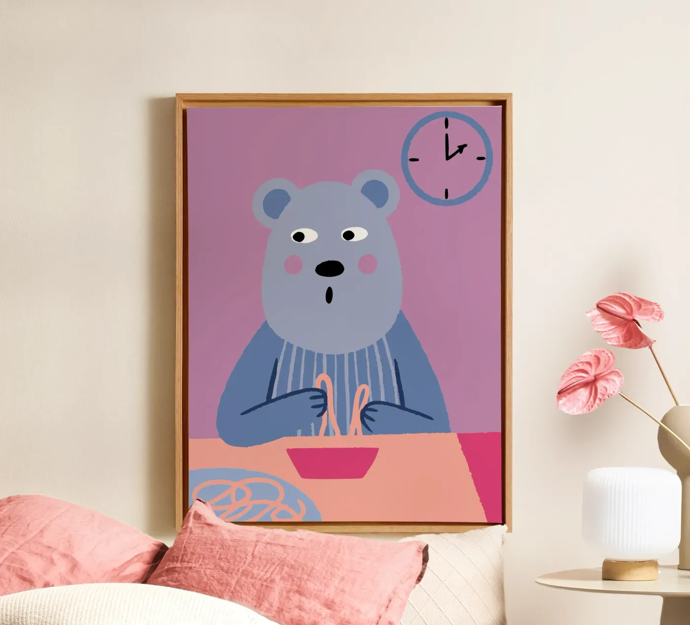 Bear Eats Noodles canvas by TRENDY POSTER SHOP