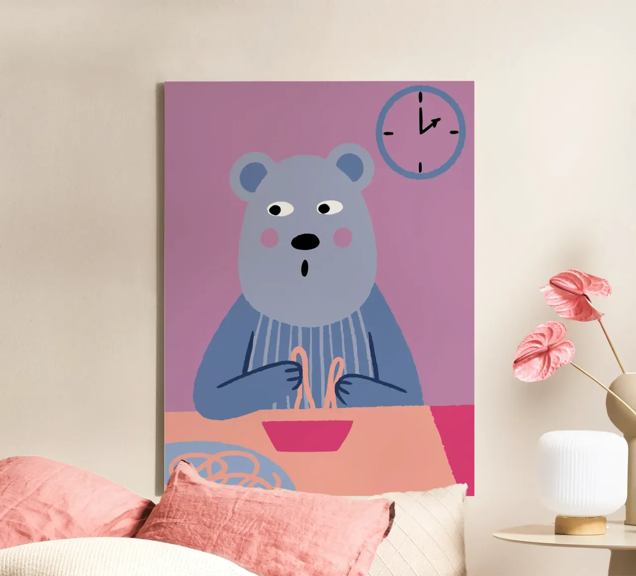 L'orso mangia gli spaghetti tela con Cornice a cassetta da TRENDY POSTER SHOP