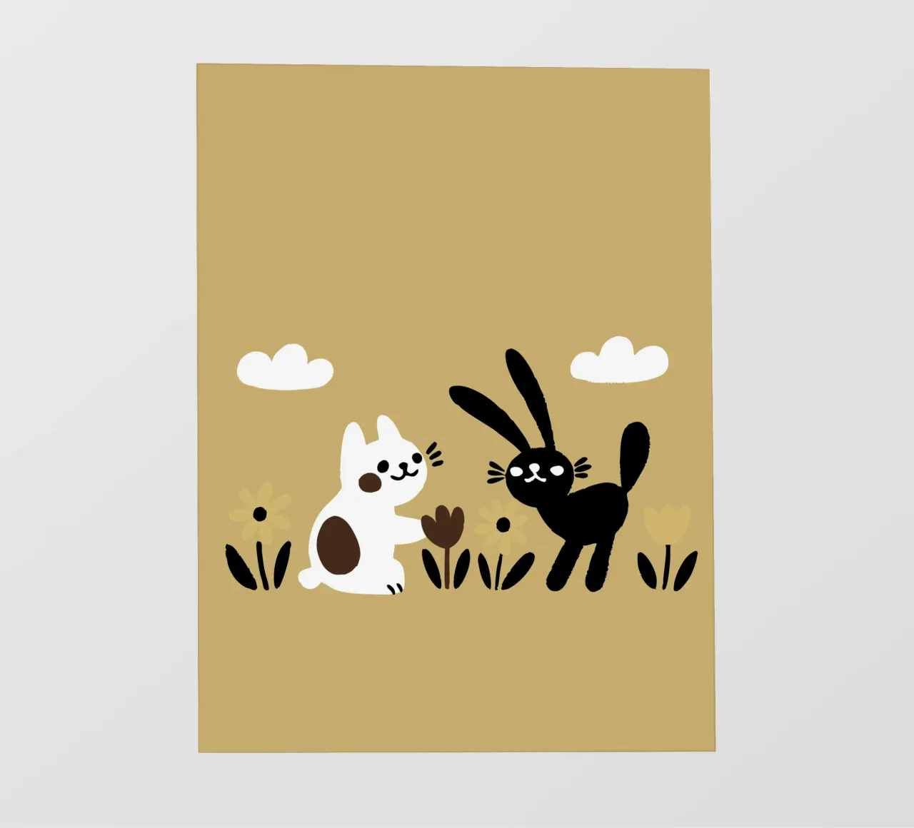 Katze und Kaninchen spielen Fototapete von TRENDY POSTER SHOP