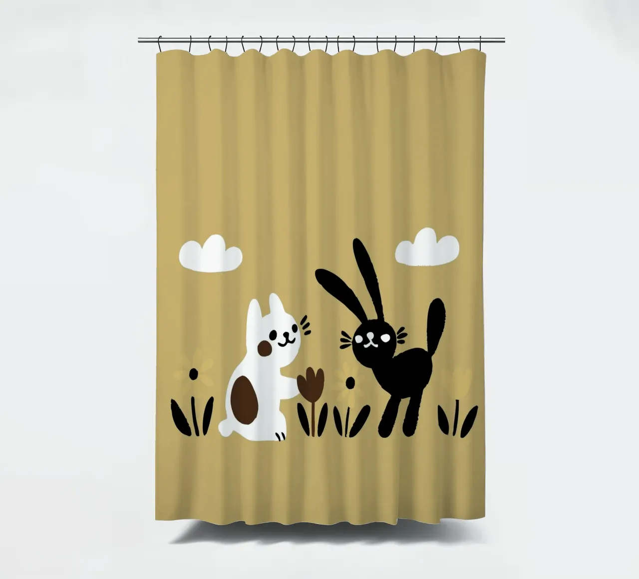 Gatto e coniglio giocano tenda da doccia da TRENDY POSTER SHOP