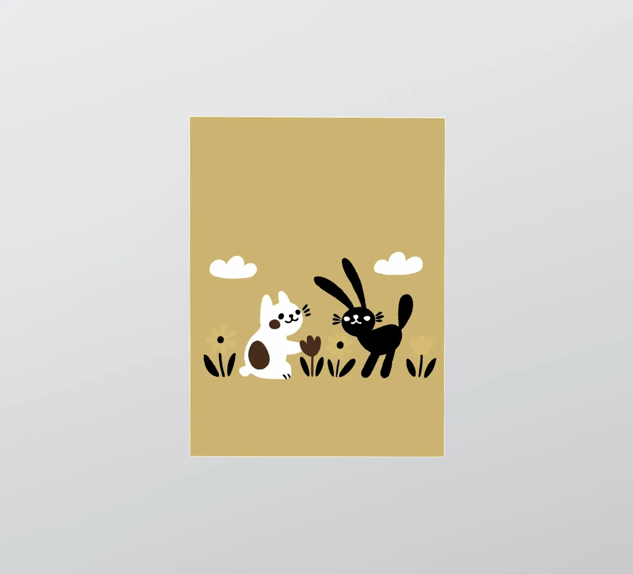 Gatto e coniglio giocano adesivo da TRENDY POSTER SHOP