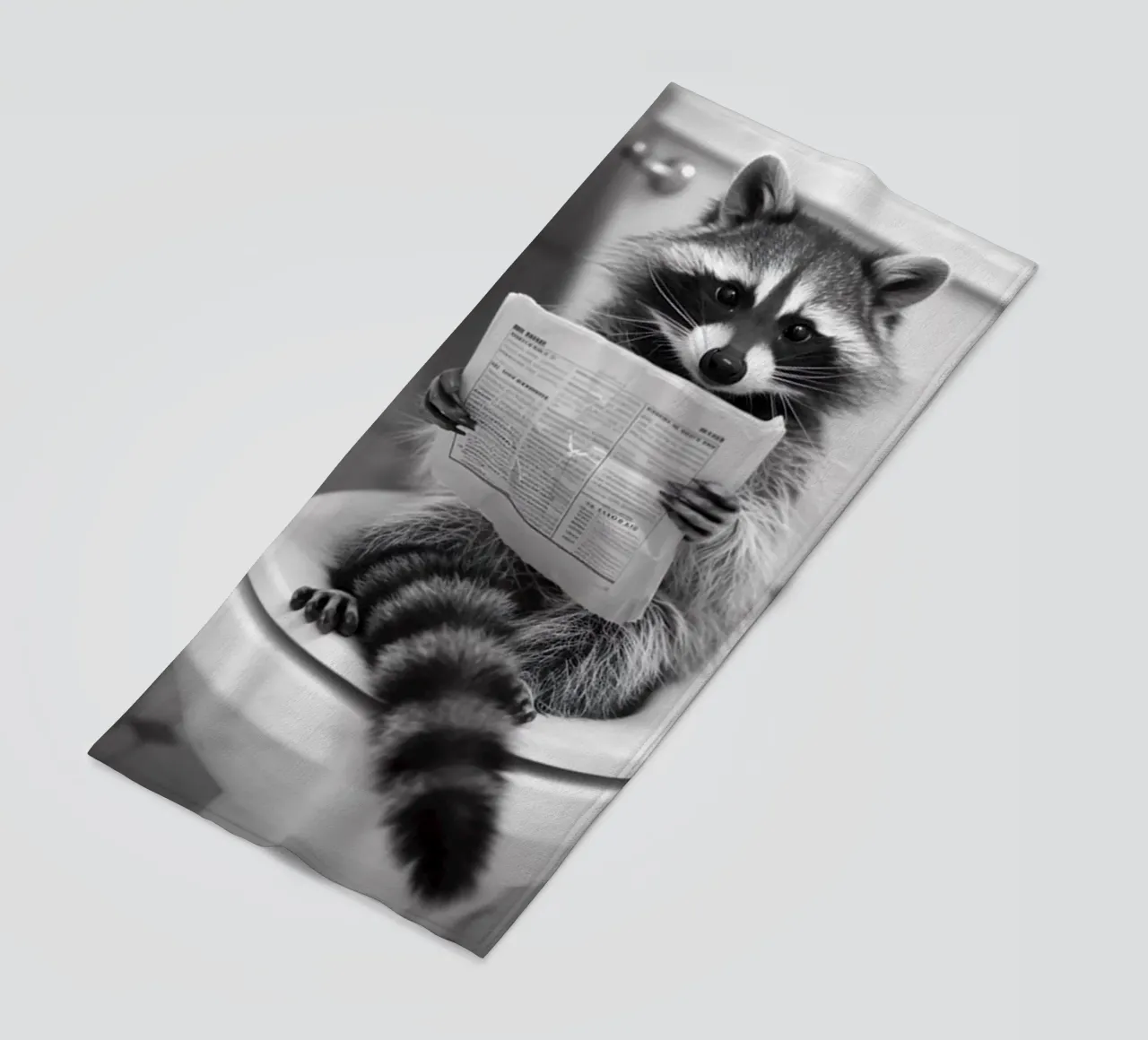Raccoon On toilet beach towel by christal shop