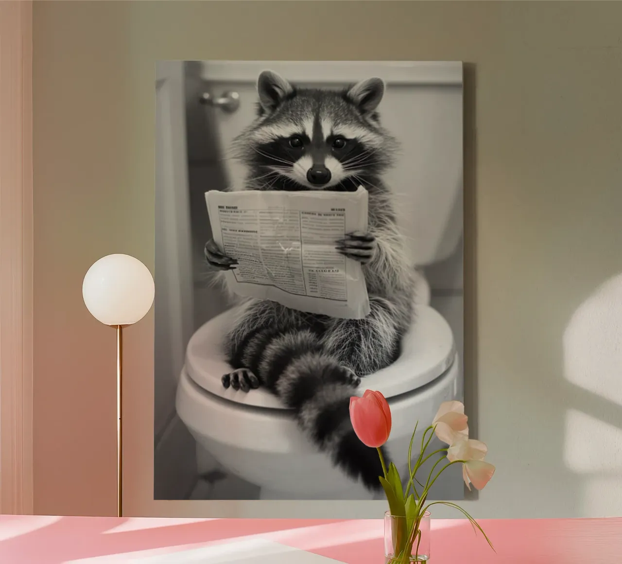 Raccoon On toilet canvas by christal shop