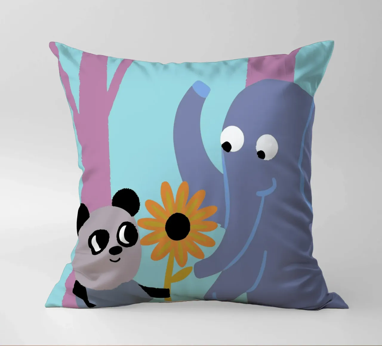 Pandas and Elephants decorative cushion by TRENDY POSTER SHOP