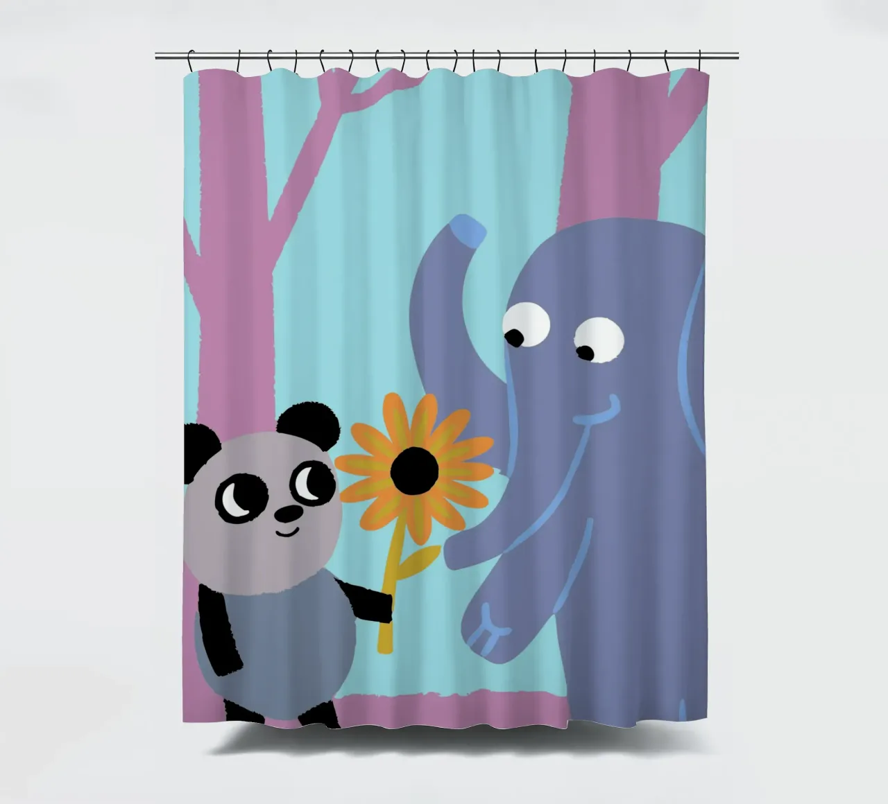 Pandas and Elephants shower curtain by TRENDY POSTER SHOP