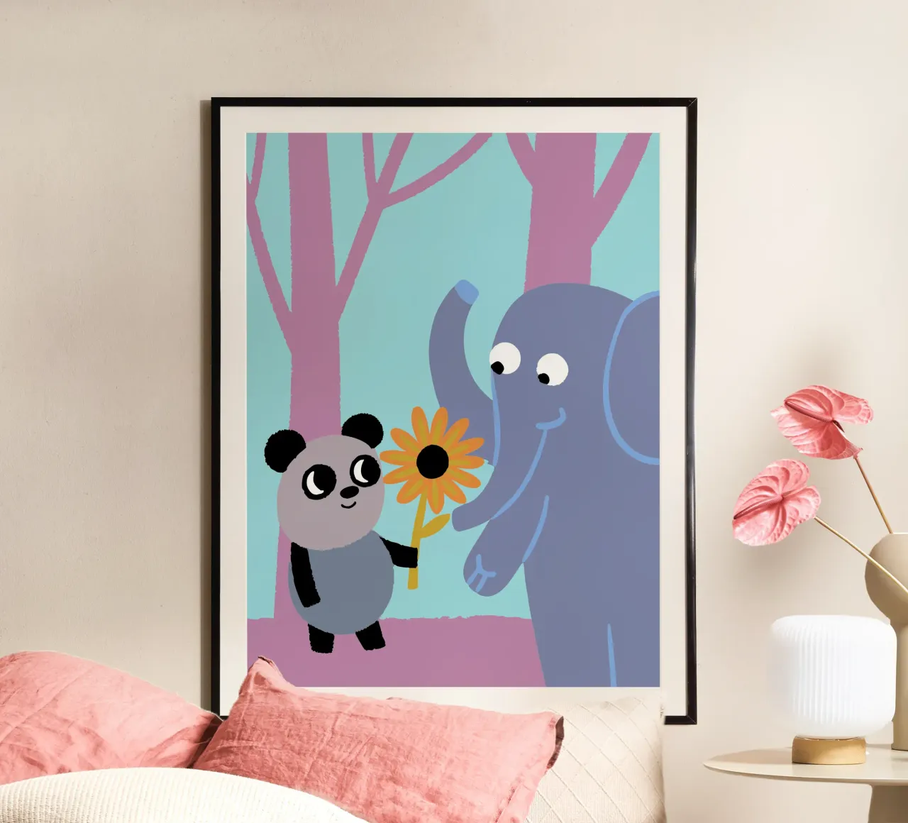 Pandas and Elephants hahnemühle by TRENDY POSTER SHOP