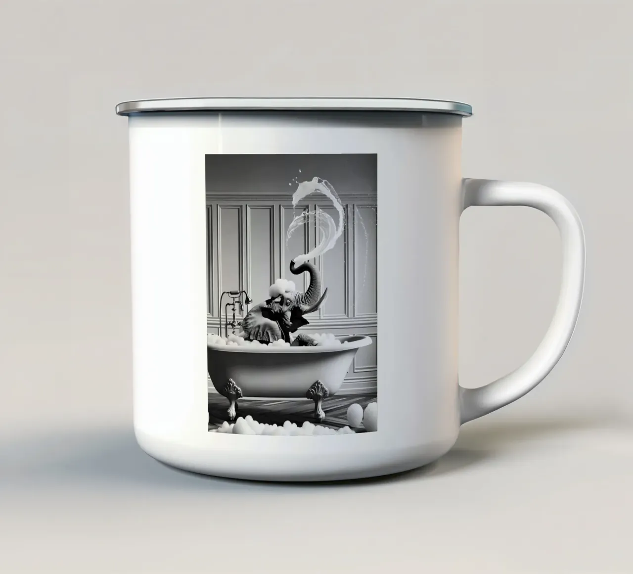 Elefante che gioca con l'acqua tazza in smalto da christal shop