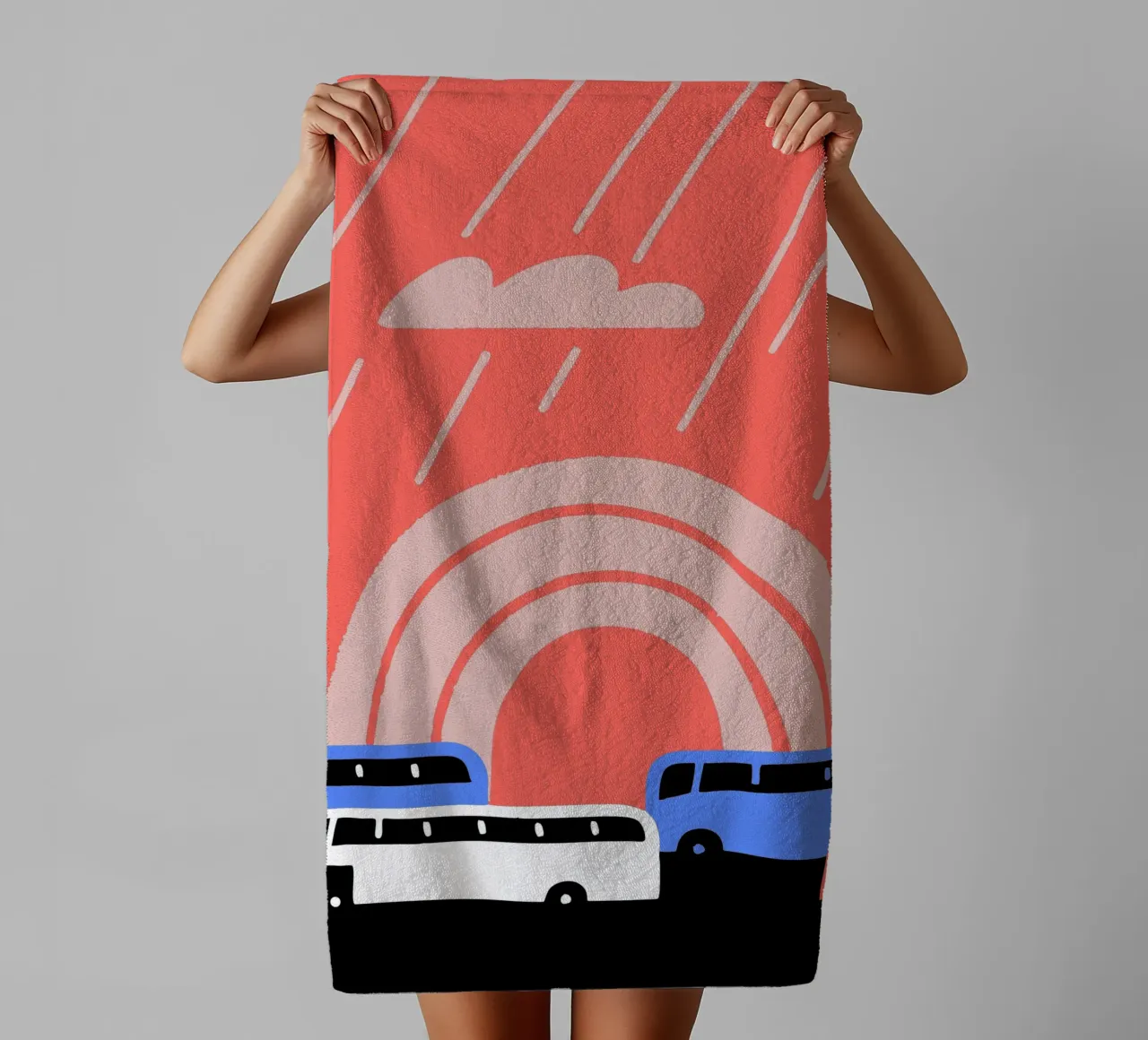 Autobus sotto la pioggia asciugamano da bagno da TRENDY POSTER SHOP