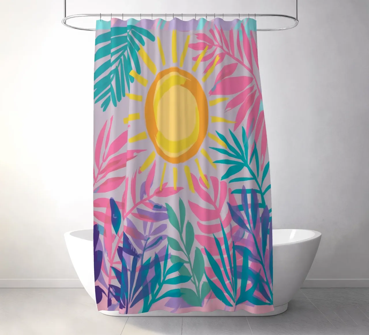 Tropical Sunburst Flora shower curtain by Murni Strokes
