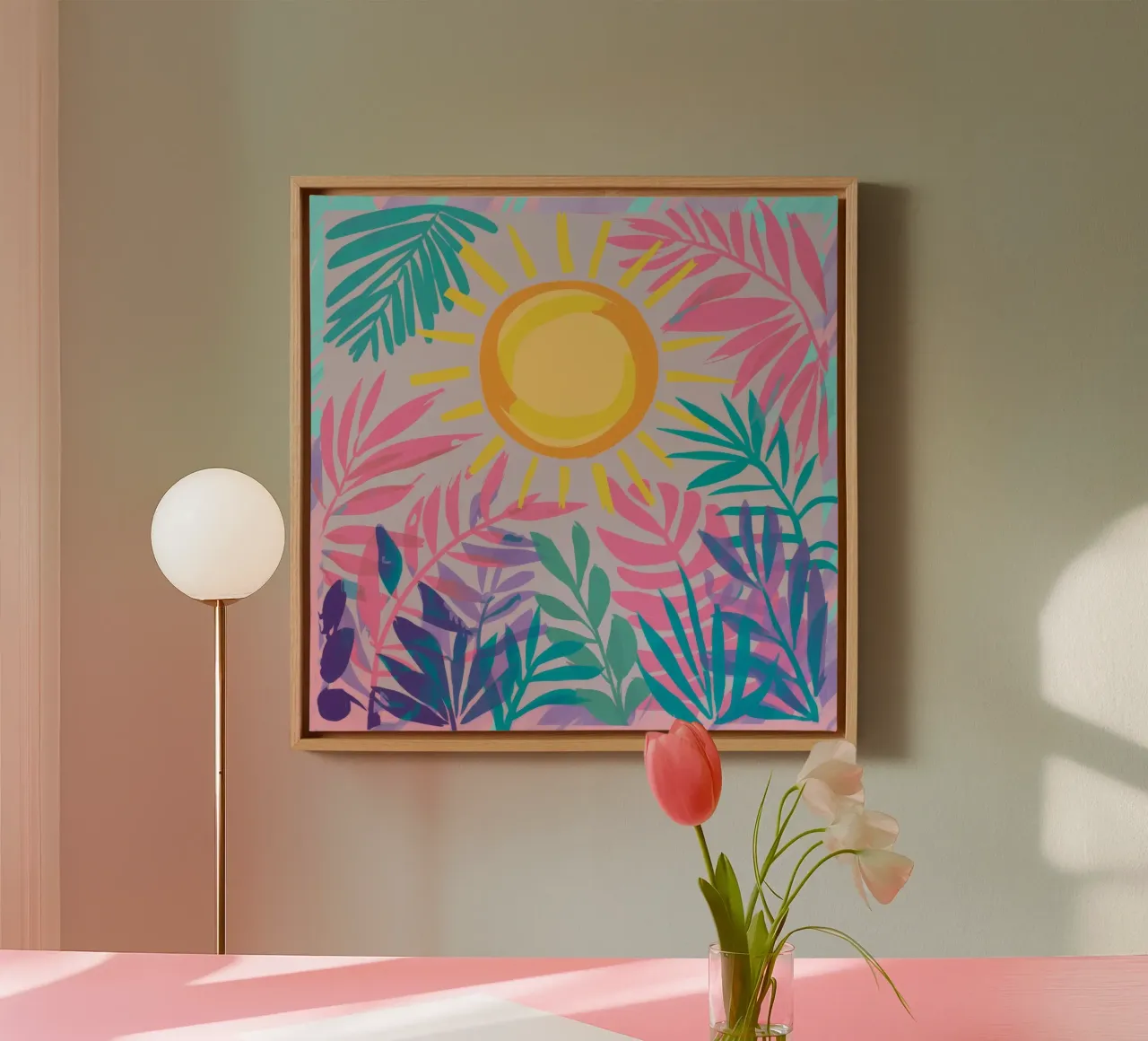 Flora tropicale a raggi di sole tela con Cornice a cassetta da Murni Strokes