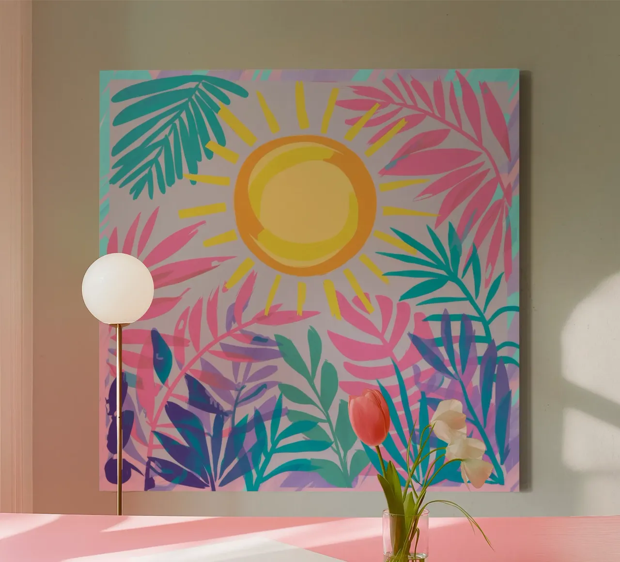 Flora tropicale a raggi di sole tela con Cornice a cassetta da Murni Strokes