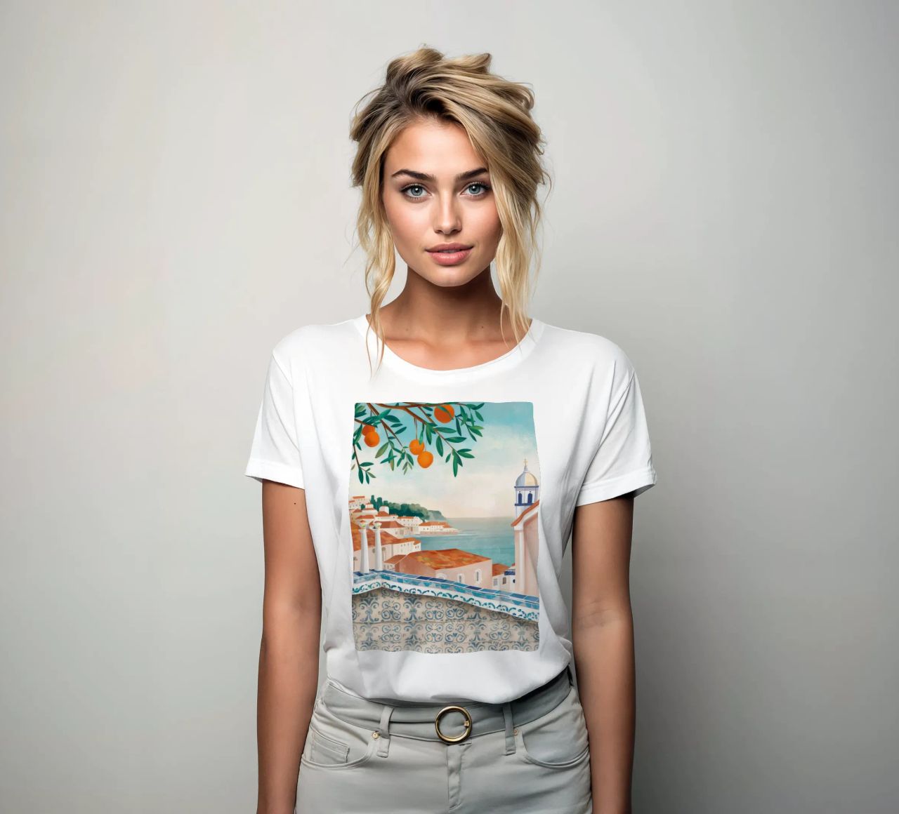 Vue de la baie d'Azure t-shirt ajusté pour femmes de Pake Nebula