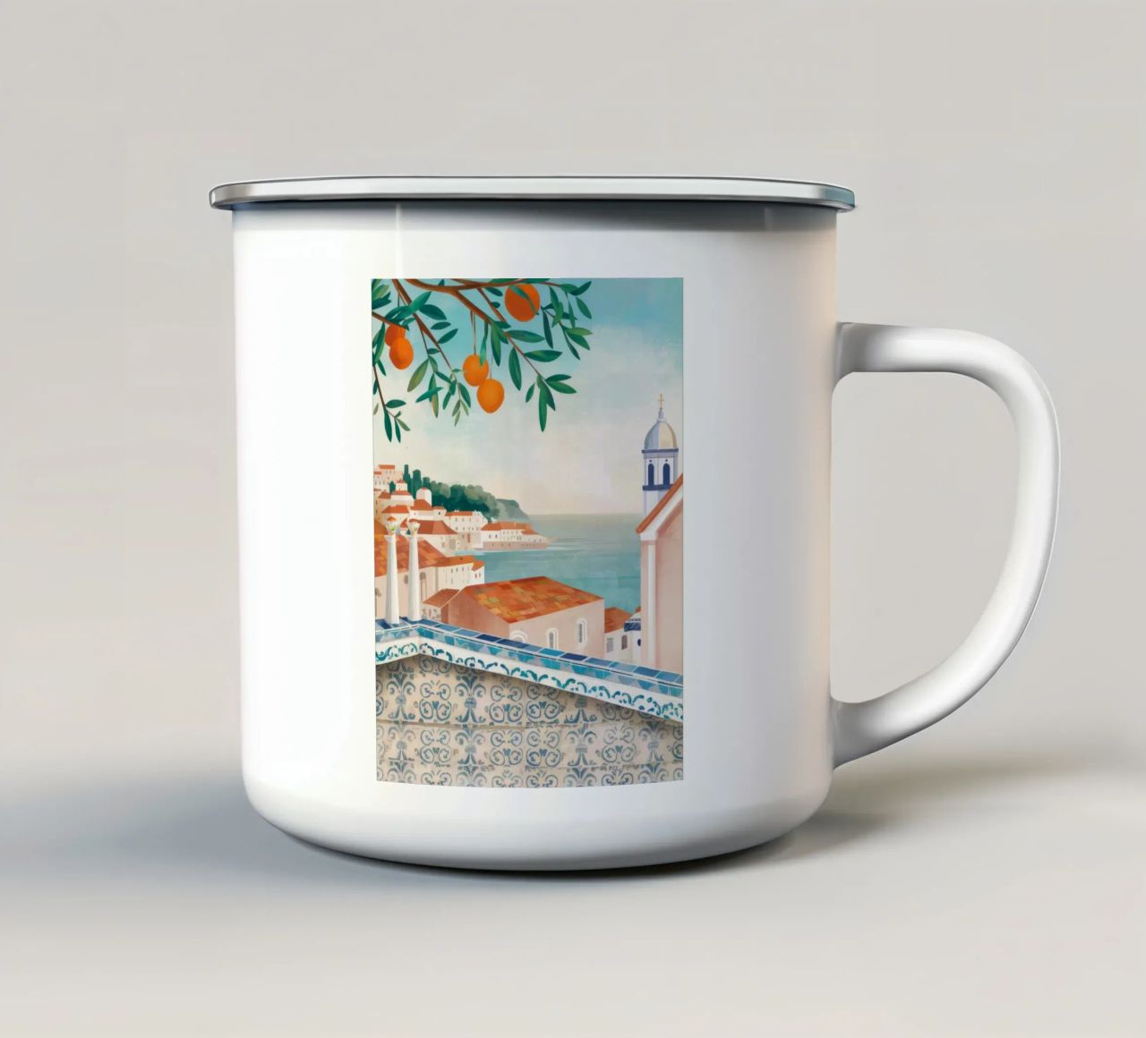 Vue de la baie d'Azure mug en émail de Pake Nebula
