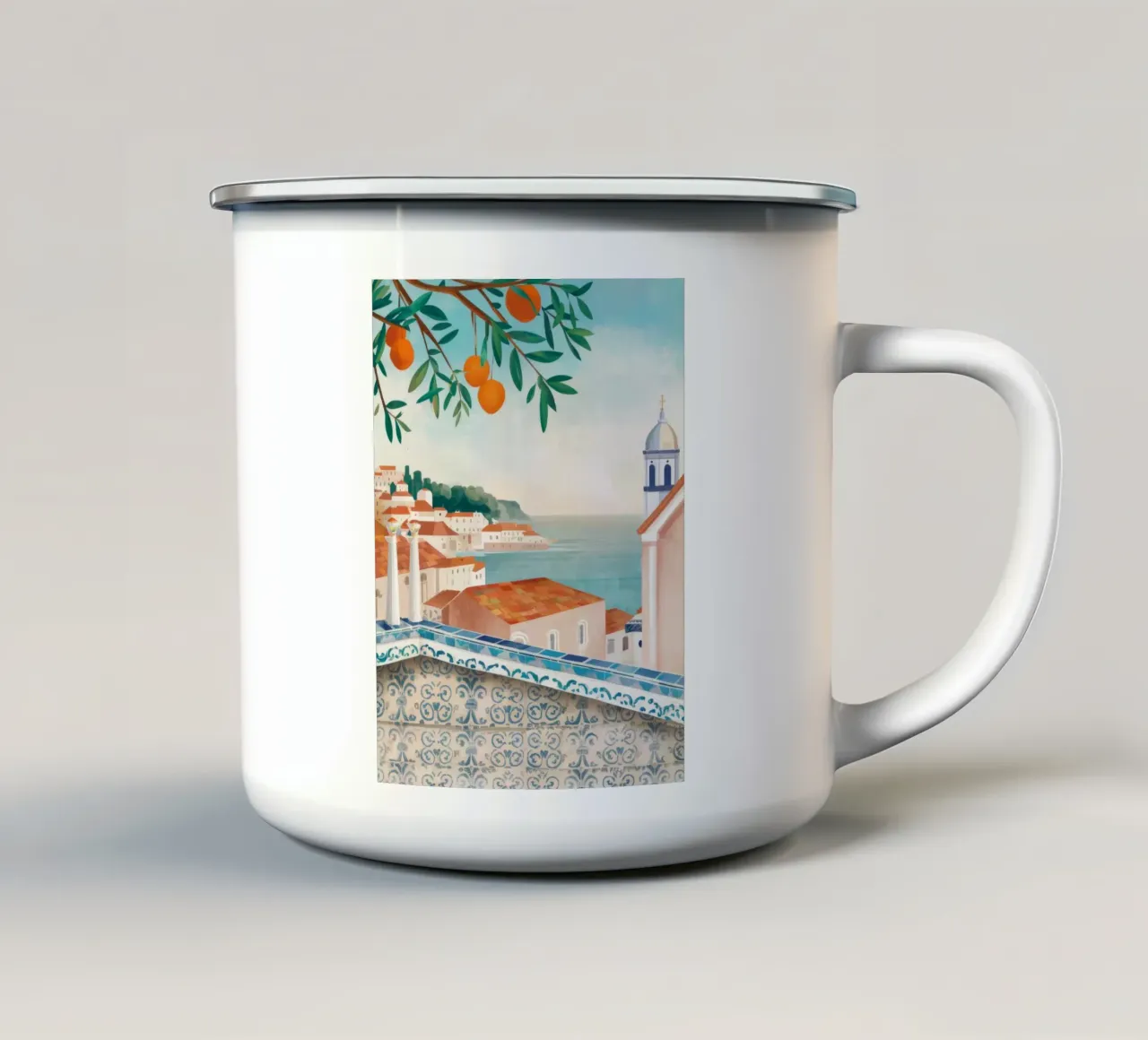 Vue de la baie d'Azure mug en émail de Pake Nebula