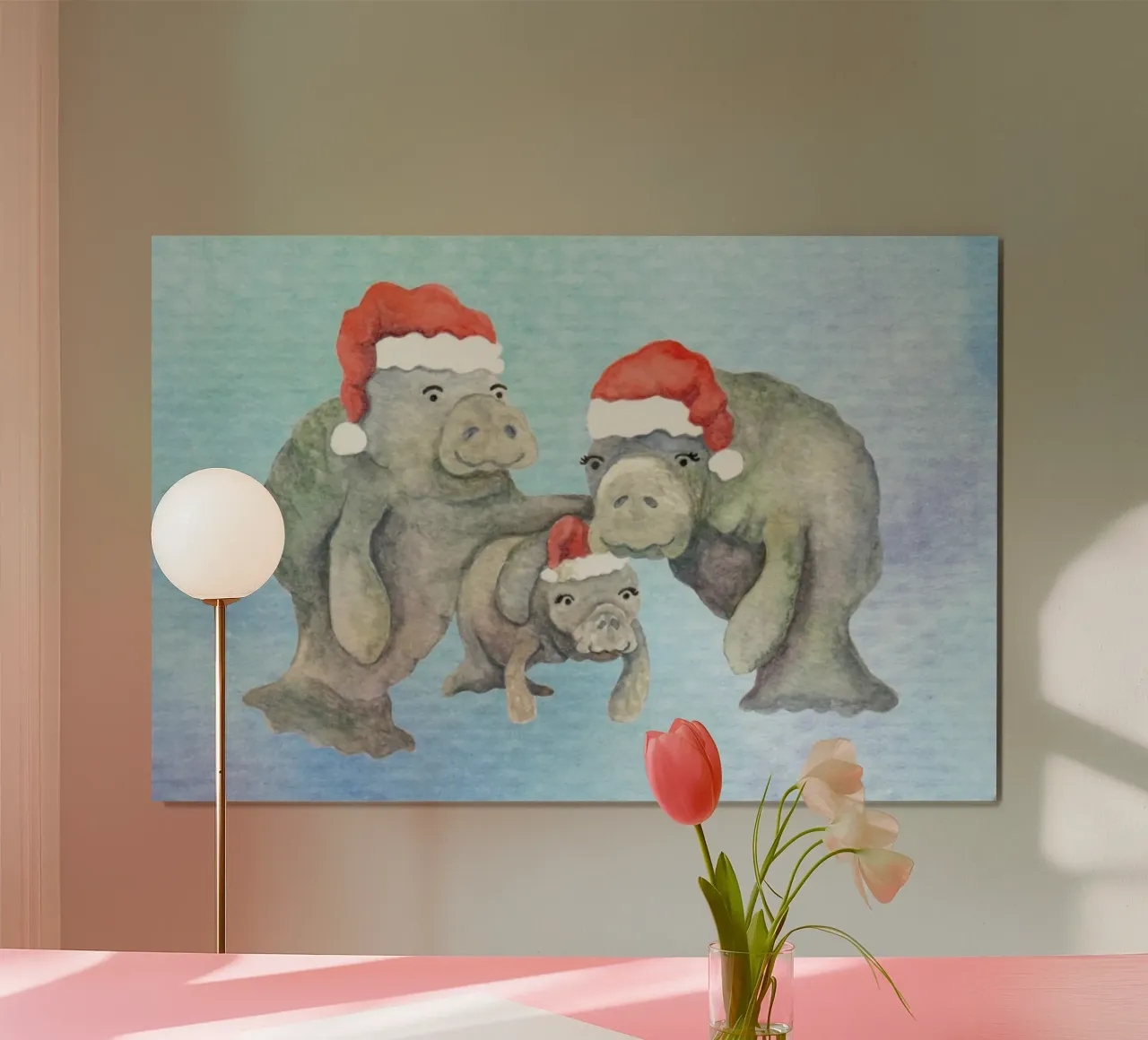Christmas Manatees poster con telaio in plastica da KP Design