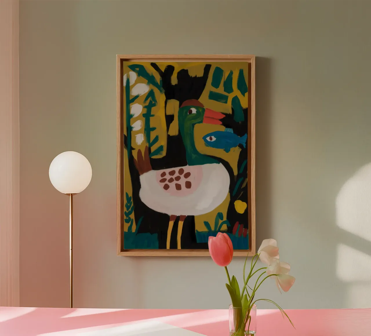 Quirky Avian Dance canvas with Floater frame by Pake Nebula