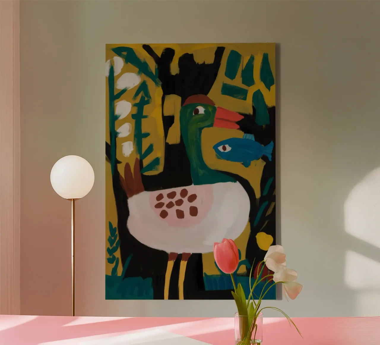 Quirky Avian Dance canvas with Floater frame by Pake Nebula