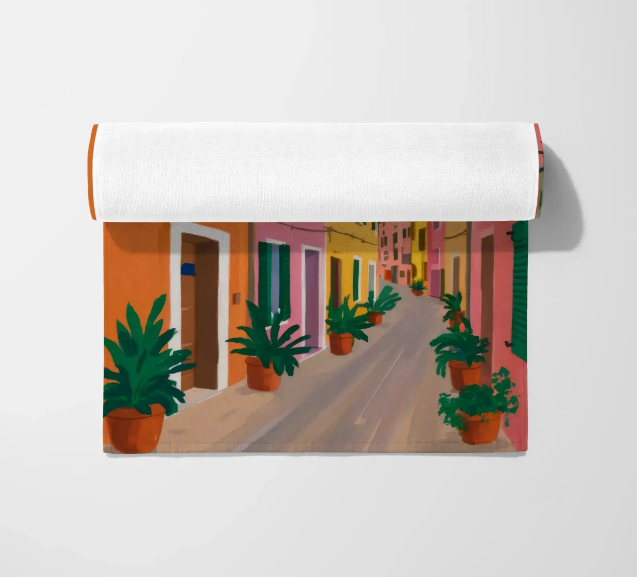 Saffron Alleyway Charm beach towel by Murni Strokes