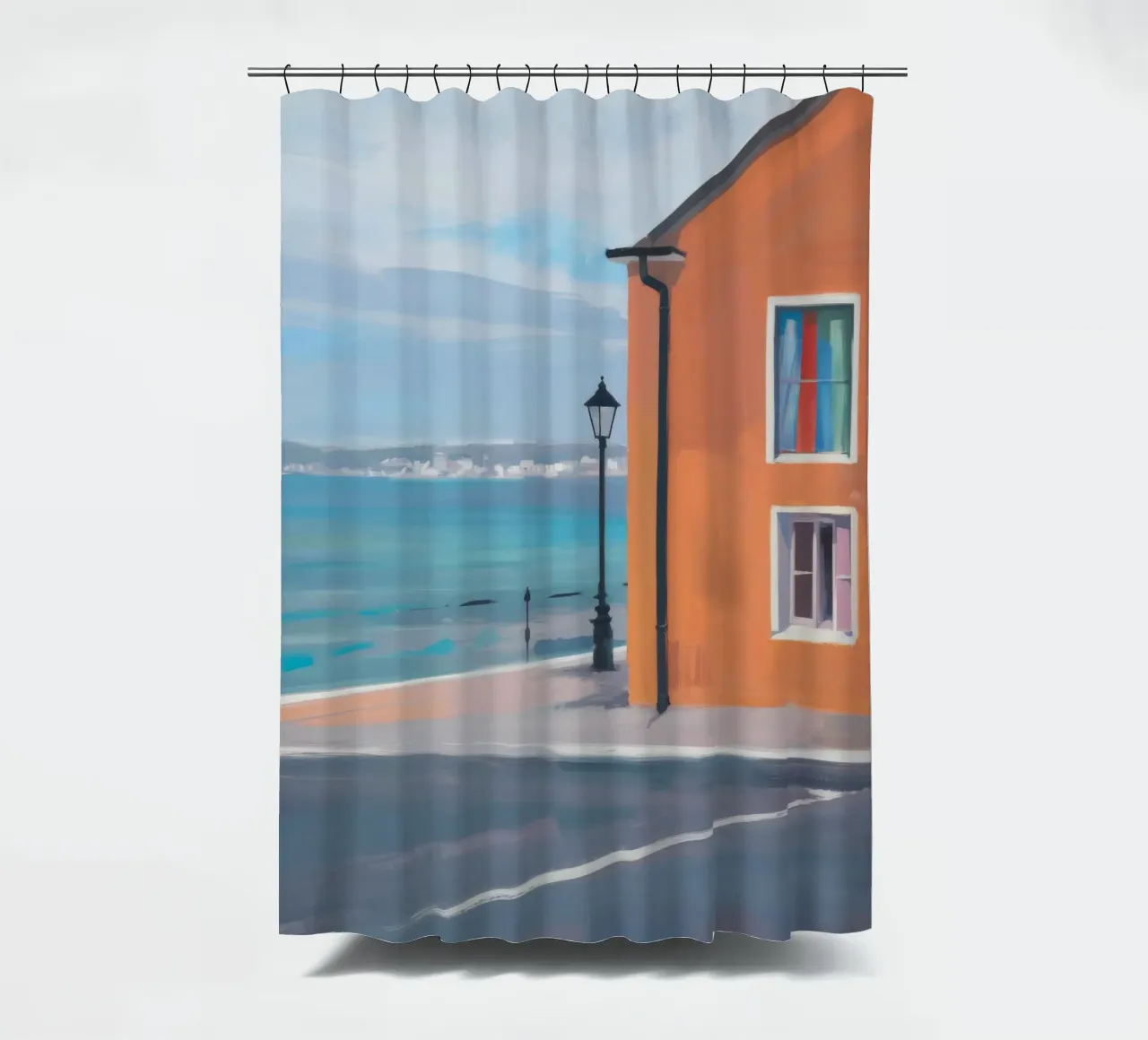 Crimson Coastal Road shower curtain by Murni Strokes