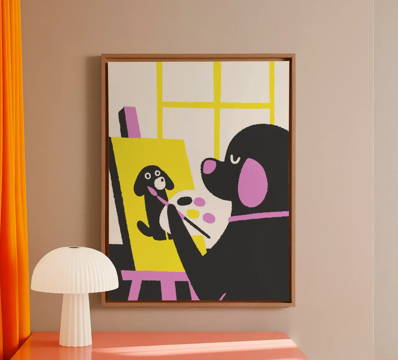 Hund Zeichnung Leinwand mit Schattenfugenrahmen von TRENDY POSTER SHOP