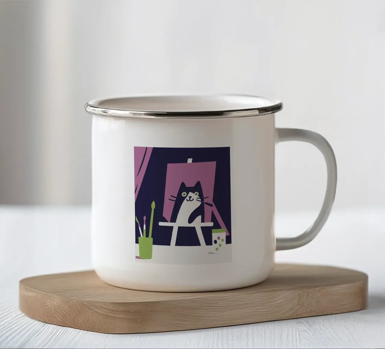 Gatto che dipinge tazza in smalto da TRENDY POSTER SHOP