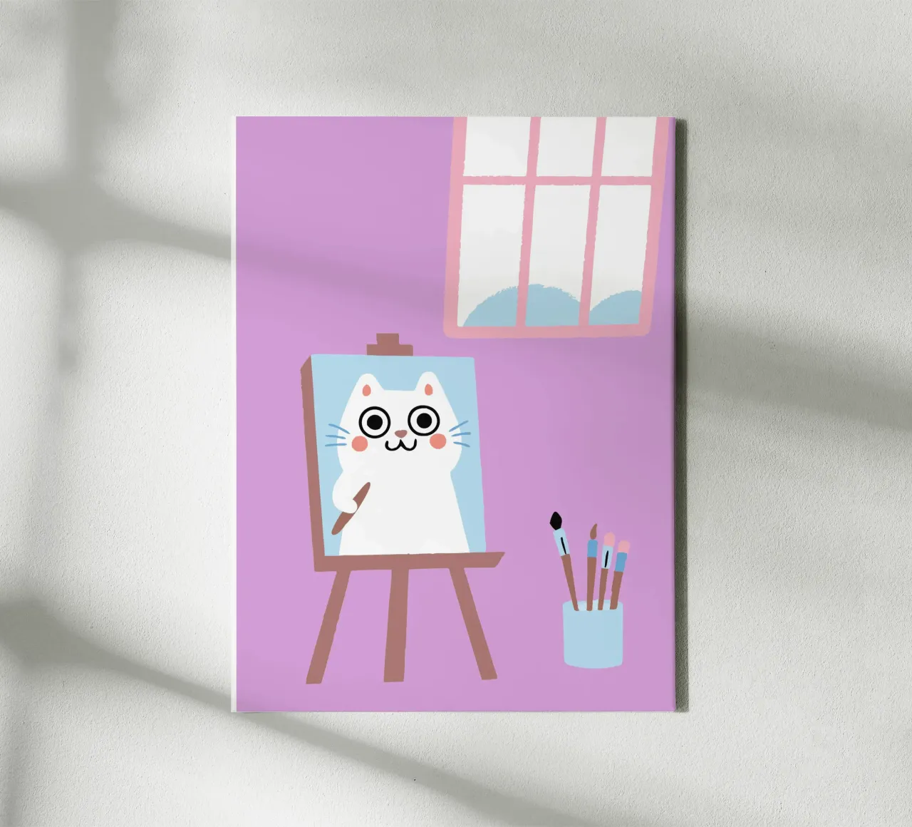 Gatto che dipinge tela con Cornice a cassetta da TRENDY POSTER SHOP