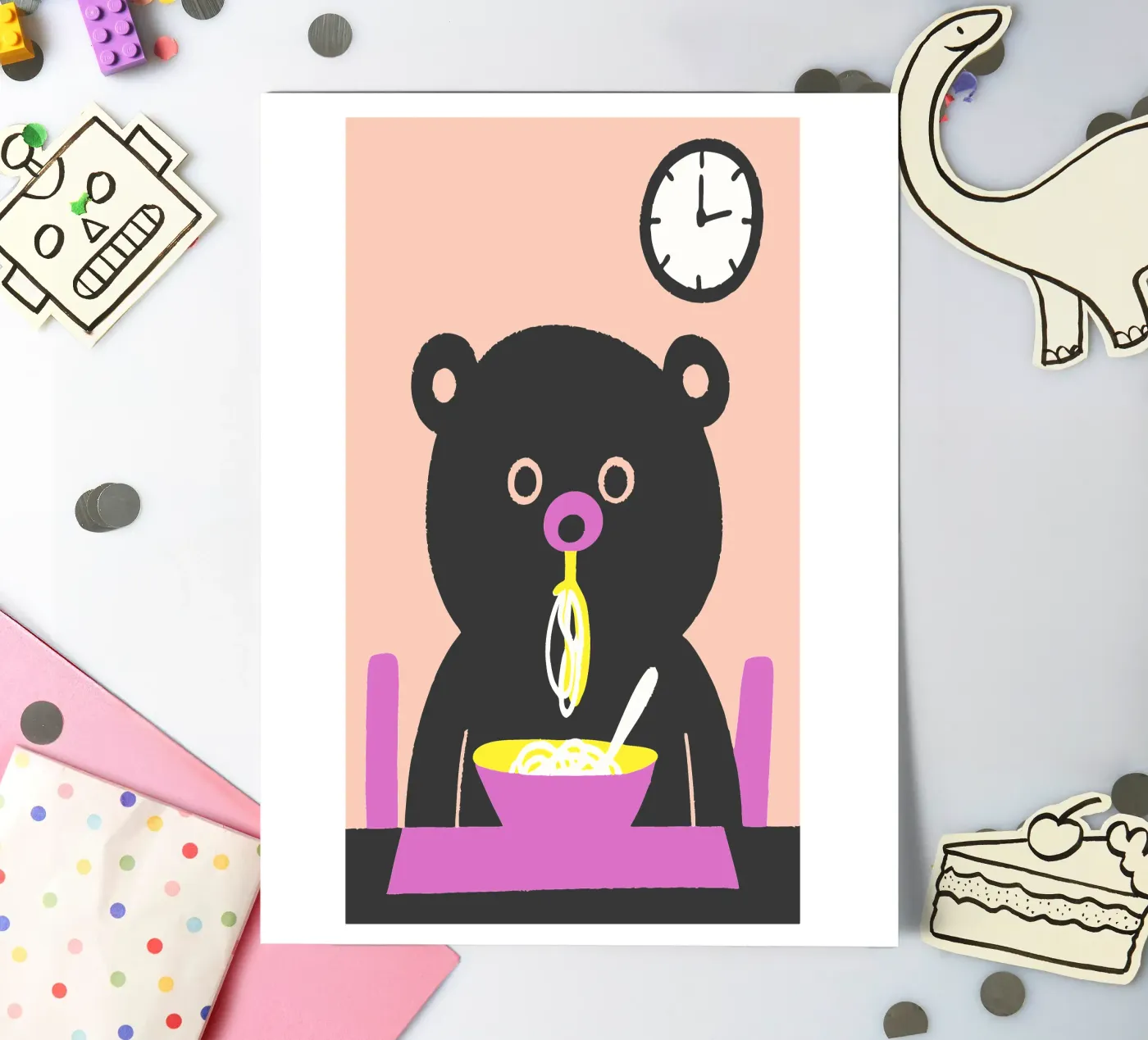 Bear Eats Noodles sticker sheet by TRENDY POSTER SHOP