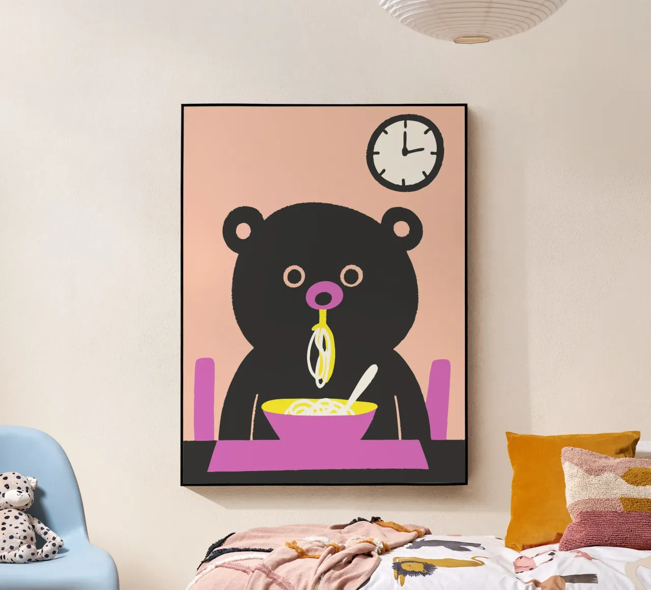 Bear Eats Noodles acryl van TRENDY POSTER SHOP