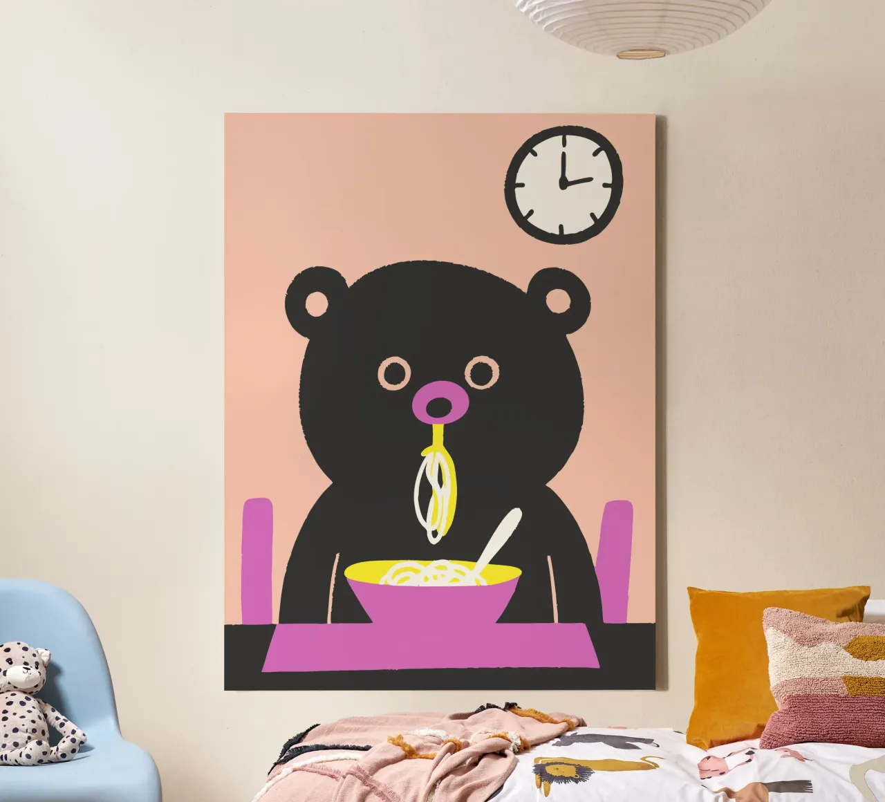 L'orso mangia gli spaghetti tela con Cornice a cassetta da TRENDY POSTER SHOP