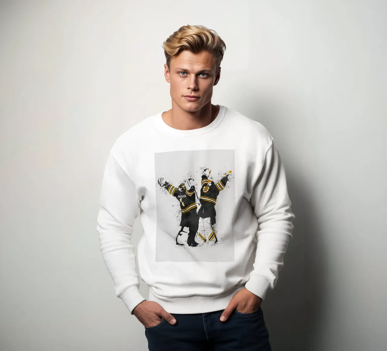 Jeremy Swayman and Linus Ullmark sweat de tenten